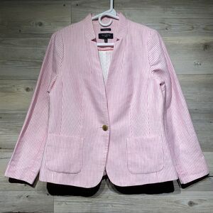 Talbots Aberdeen Blazer Linen Blend Pink White Stripe Size 8P Preppy Old Money